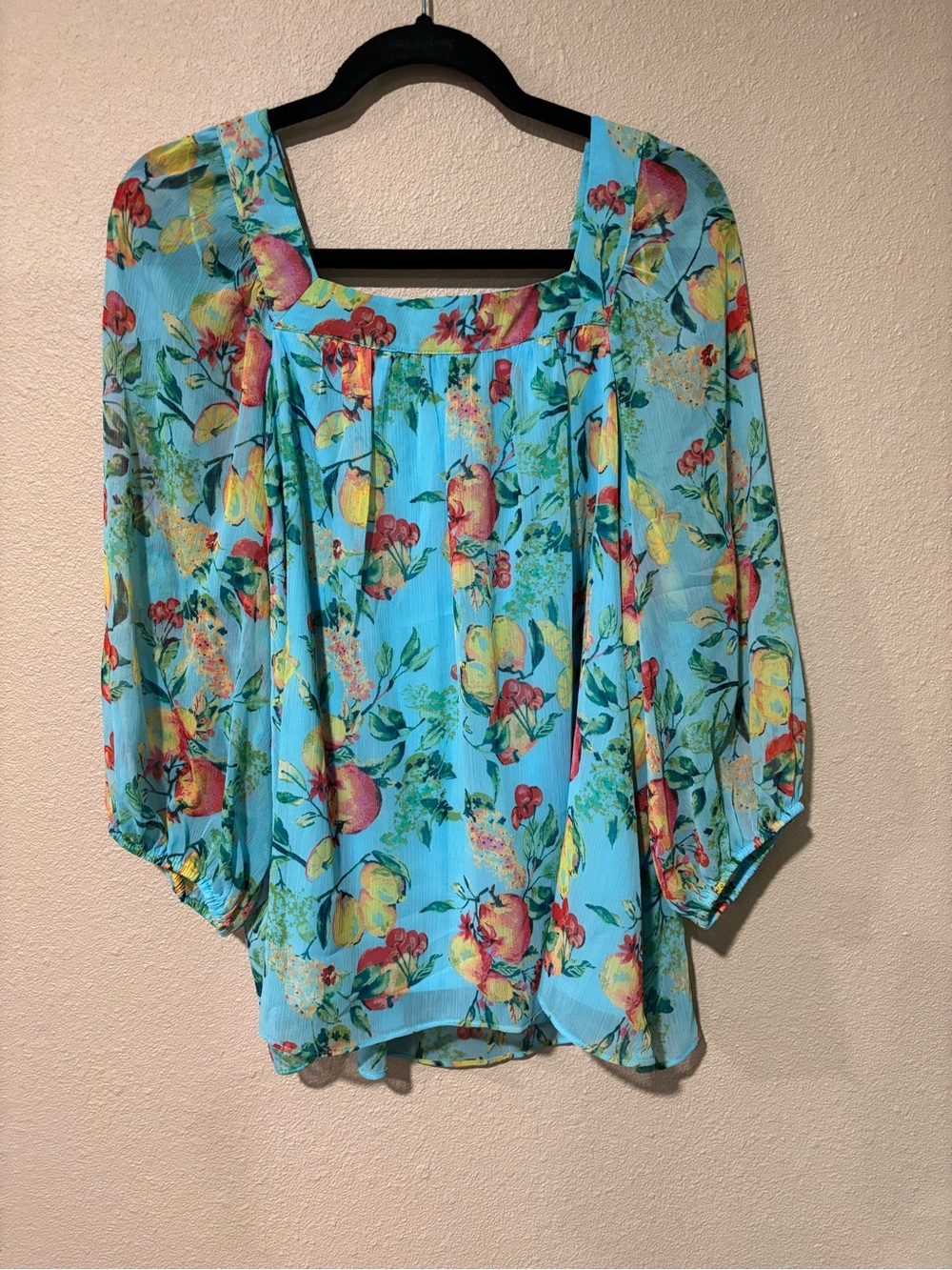LC Lauren Conrad Bright Blue Floral Peasant Blouse